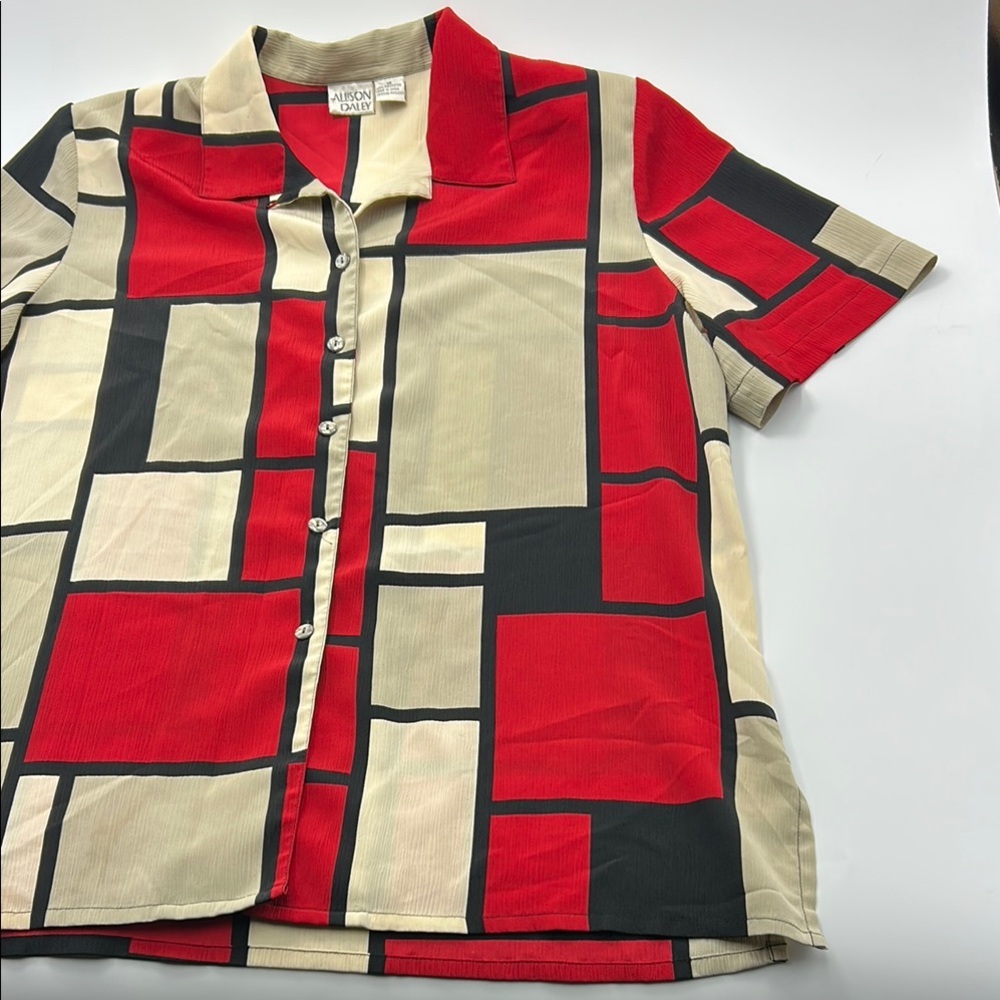 Allison Daley Vintage Button Down Shirt 16 Collared Abstract Ribbed Short Sleeve - Picture 5 of 16